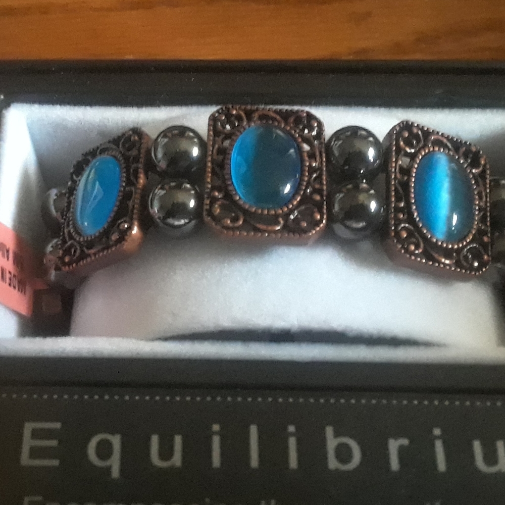 Magnetic by Design Lab Created Cats Eye Blue, Hematite  Stretch Bracelet.